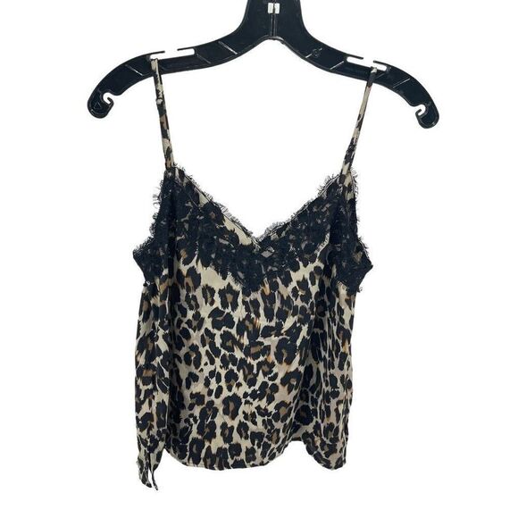 BP ANIMAL leopard PRINT LACE TANK TOP eyelash blouse shirt adjustable straps sma - Picture 5 of 9